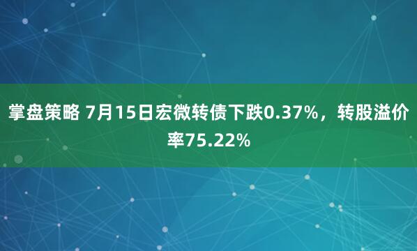 掌盘策略 7月15日宏微转债下跌0.37%，转股溢价率75.22%